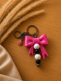 Big Bow, Black & White Beads Keychain