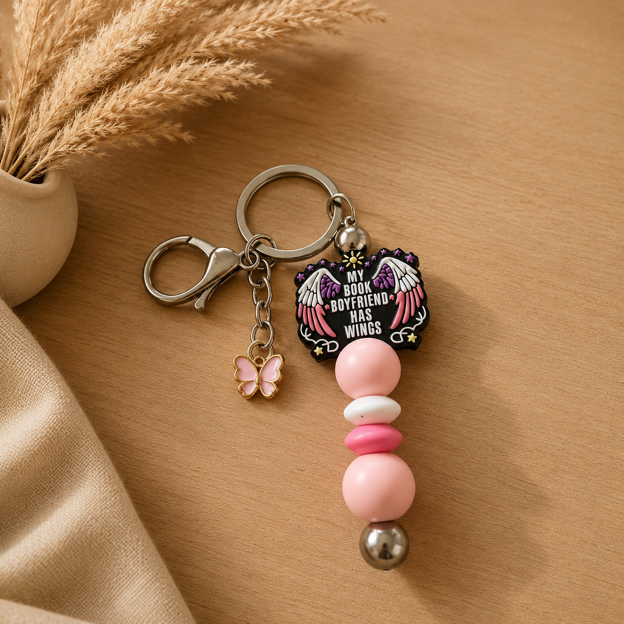 My Book Boyfriend Has Wings Keychain w/ Butterfly Charm