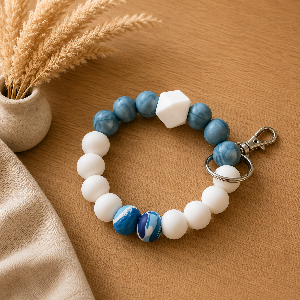 Blue & White Wristlet